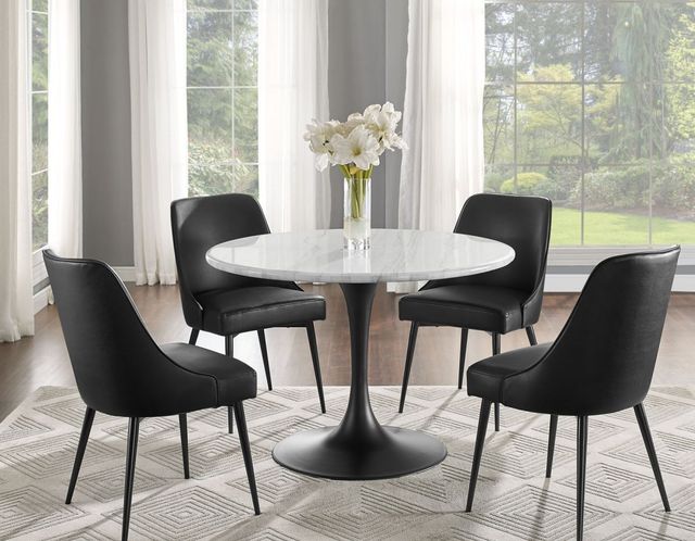 Steve Silver Co. Colfax 45" Round White Marble Top with Black Base Dining Table-2