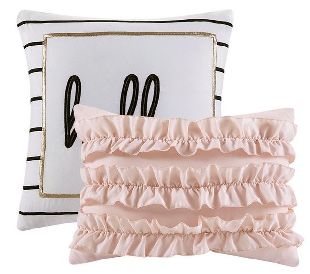 Olliix by Intelligent Design Zoey Blush and Rose Gold Full/Queen Metallic Printed Coverlet Set-4