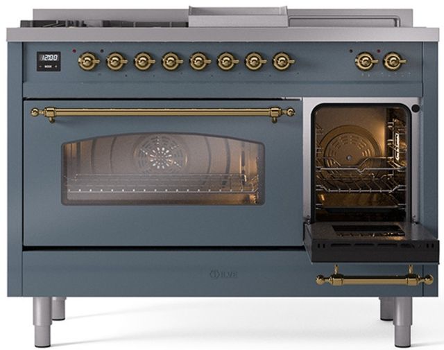Ilve® Nostalgie II Series 48" Blue Grey Pro Style Dual Fuel Range-3
