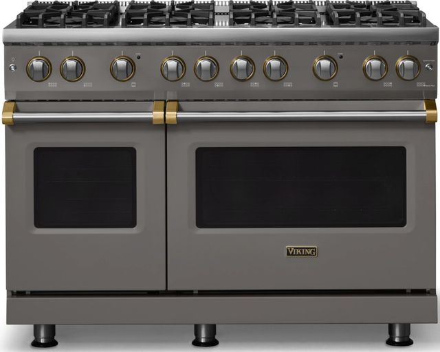 Viking® 5 Series 48" Damascus Gray Pro Style Gas (LP) Range with Brushed Brass Trim-0