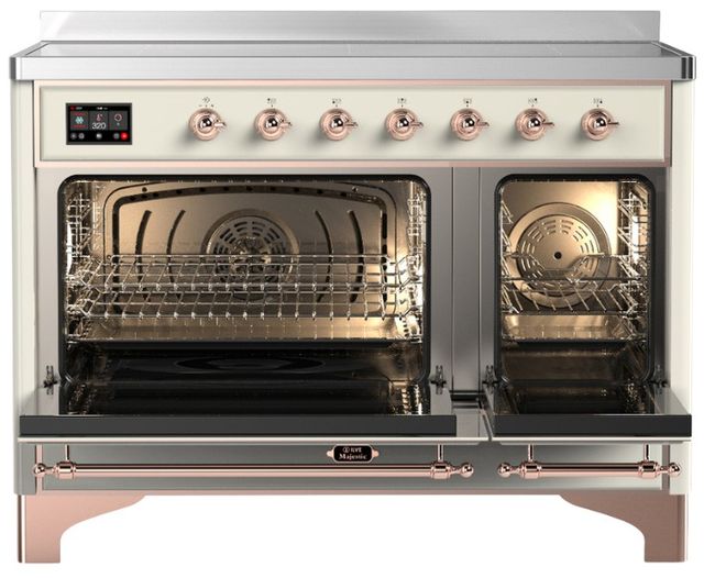 Ilve® Majestic III 48" Antique White Pro Style Induction Range with Solid Door and Copper Trim-1