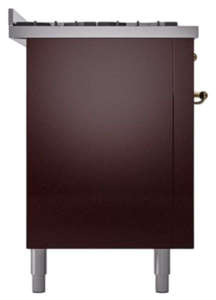 Ilve® Nostalgie II Noblesse 60'' Burgundy Pro Style Dual Fuel Range with Brass Trim-2