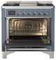 Ilve® Majestic III 36" Blue Gray Pro Style Dual Fuel Natural Gas Range with Triple Glass Door and Chrome Trim-1