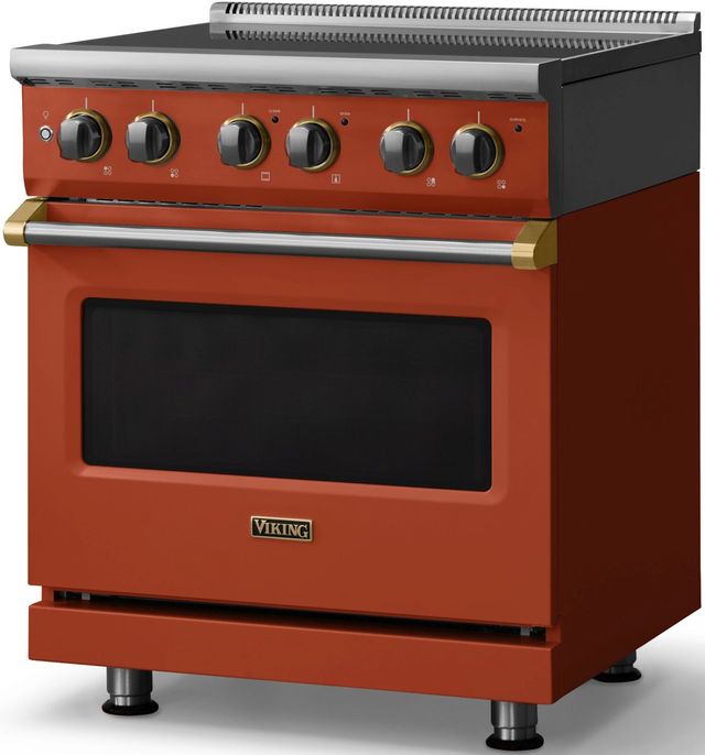 Viking® 5 Series 30" Spiced Cider Pro Style Electric Range with Brushed Brass Trim-2