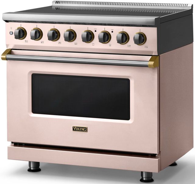 Viking® 5 Series 36" Blush Pro Style Induction Range with Brushed Brass Trim-2