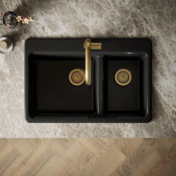 KOHLER® Riverby® Black 33" 1-Faucet Hole Top-Mount Double-Bowl Kitchen Sink-2