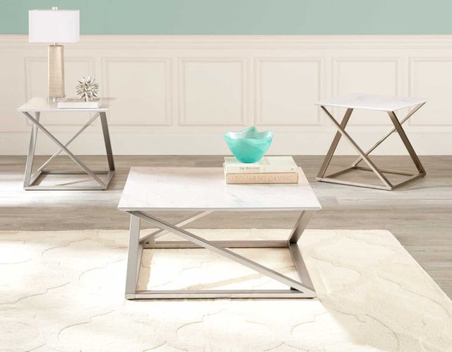 Steve Silver Co. Zurich White End Table with Matte Chrome Base-1