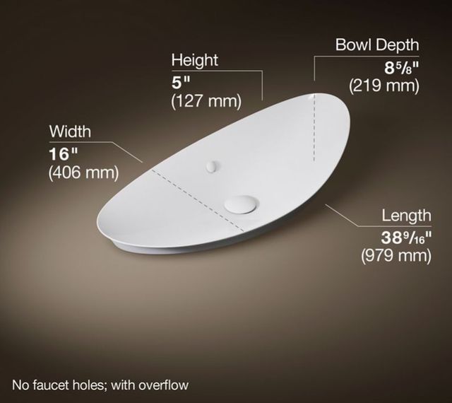 Kohler Veil™ White 38.5" Oval Vessel Bathroom Sink-3