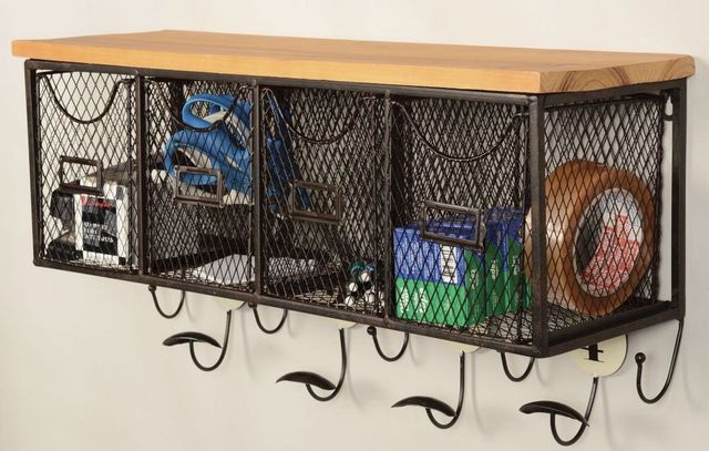 Linon Black Iron 4-Basket Wall Organizer-3