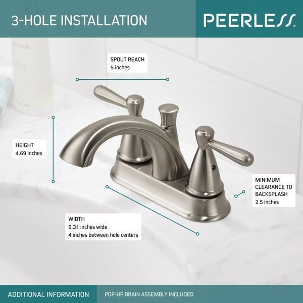 Peerless Retail Channel Product Brushed Nickel 2-Handle Centerset Bathroom Faucet-3