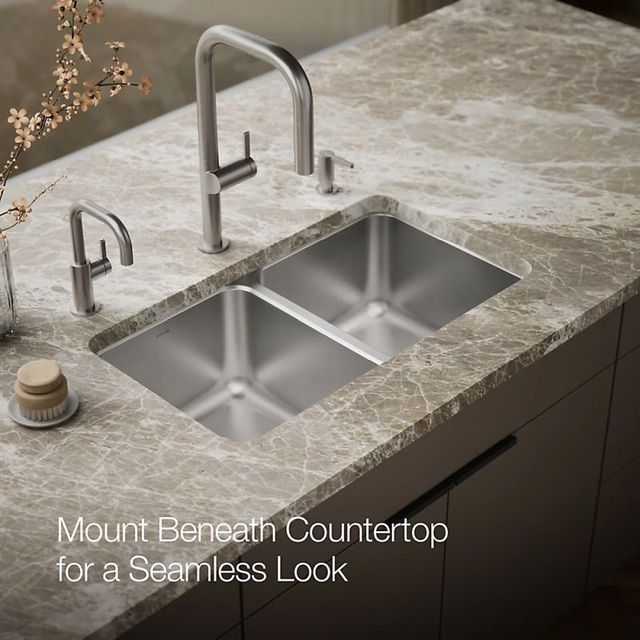 KOHLER® Undertone® Stainless Steel 32" Undermount Double Equal-Bowl Kitchen Sink-4
