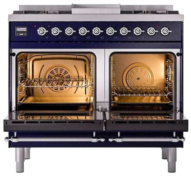 Ilve® Nostalgie II Noblesse 40'' Midnight Blue Pro Style Dual Fuel Range with Chrome Trim-2