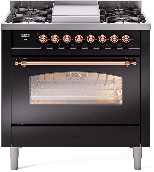 Ilve® Nostalgie II Series 36" Glossy Black Pro Style Dual Fuel Range-0