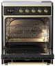 Ilve® Majestic III 30" Glossy Black Pro Style Induction Range with Solid Door and Brass Trim-1