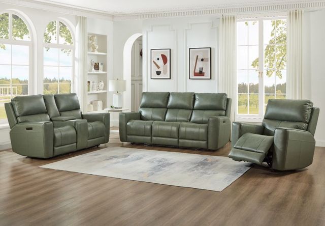 Leather Italia™ Cambria Ladero Sage Moss Power Reclining Sofa-4