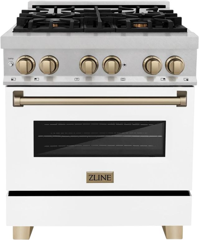 ZLINE Autograph Edition Legacy 30" Satin Stainless Steel Pro-Style Dual Fuel Range with Electric Convection Oven and White Matte Door-0