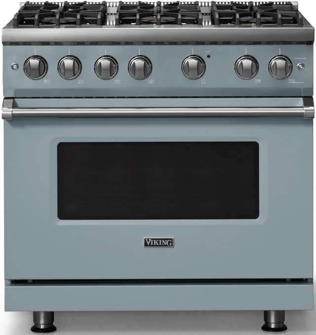 Viking® 5 Series 36" Novembery Sky Pro Style Gas (LP) Range with Polished Chrome Trim-0