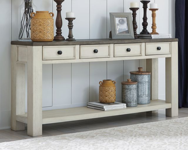 Signature Design by Ashley® Bolanburg Weathered Gray Sofa Table with Antique White Base-3