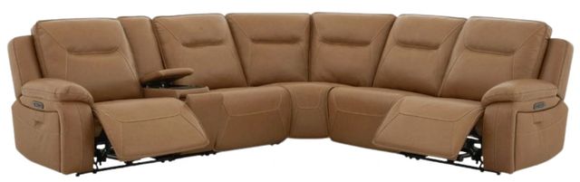 Liberty Furniture Callihan 6-Piece York Butternut Leather Power Reclining Curved Sectional-1