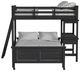 Elements International Hampton Kids Charcoal Twin/Full Youth Loft Bed with Ladder and Desk-2