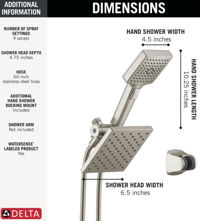 Delta Universal Showering Stainless 5-Setting Two-in-One Combination Shower with Additional Mount-2