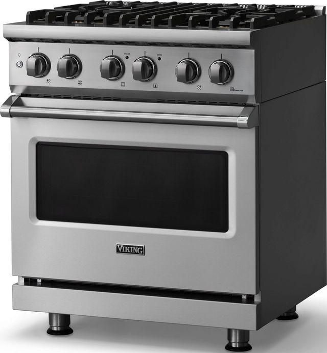 Viking® 5 Series 30" Stainless Steel Pro Style Dual Fuel (NG) Range with Polished Chrome Trim-3