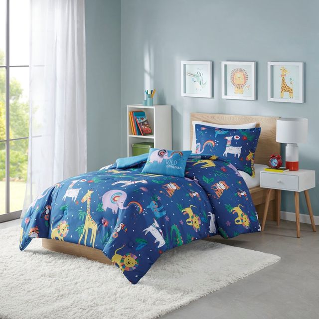 Olliix by Mi Zone Kids Rainbow Animals Multi Printed Full/Queen Comforter Set-1