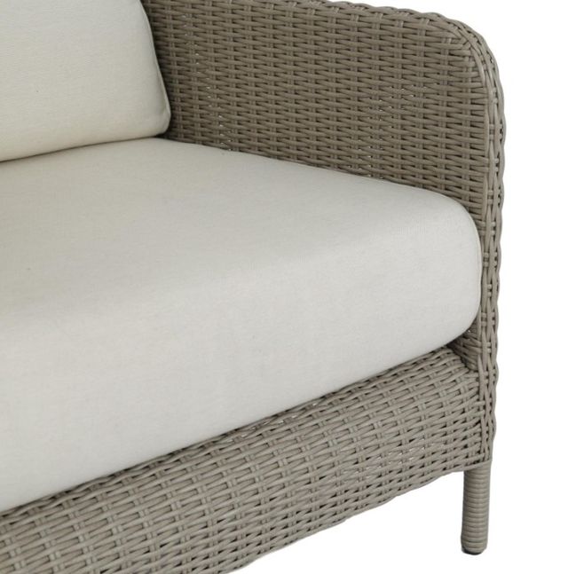 Sunset West Manhattan Dove Gray Resin Wicker Outdoor Dining Arm Chair with Linen Canvas Cushion-2