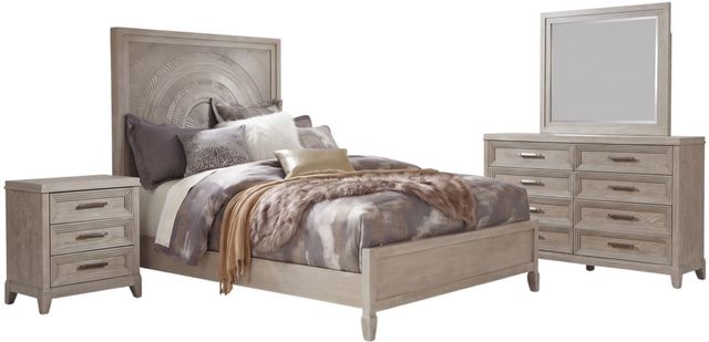 Liberty Furniture Belmar 4-Piece Silver Champagne/Washed Taupe California King Panel Bedroom Set-0