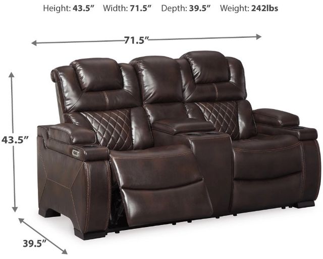 Signature Design by Ashley® Warnerton Chocolate Power Reclining Loveseat with Console and Adjustable Headrest-2