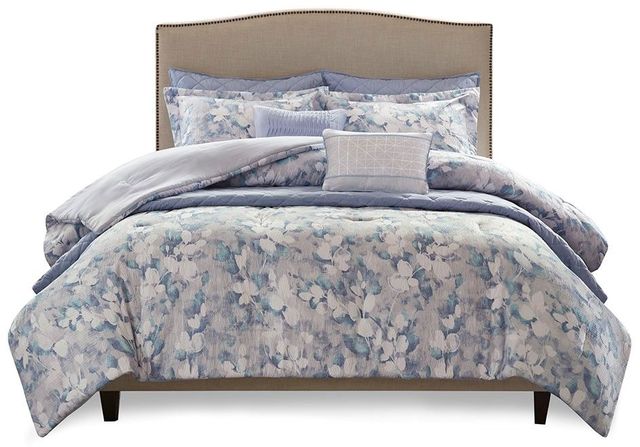 Olliix by Madison Park 8 Piece Blue King/California King Erica Printed Seersucker Comforter and Coverlet Set Collection-0