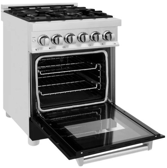 ZLINE Legacy 24" Stainless Steel Pro Style Dual Fuel Range with 4 Burner Gas Cooktop, Electric Convection Oven and Black Matte Door-3