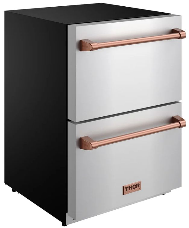 Thor Kitchen® Gordon Ramsay 24" 5.4 Cu. Ft. Stainless Steel Outdoor Under-Counter Refrigerator with Rose Gold Handle-2
