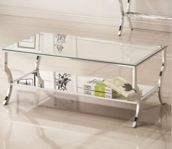 Coaster® Saide Glass Top Chrome Rectangular Coffee Table with Mirrored Shelf-1