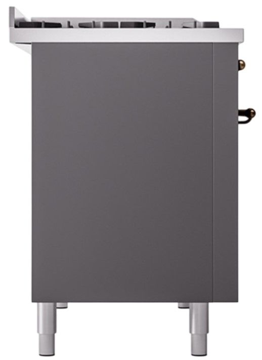 Ilve® Nostalgie II Noblesse 48'' Graphite Matte Pro Style Dual Fuel Range with Burnished Trim-2