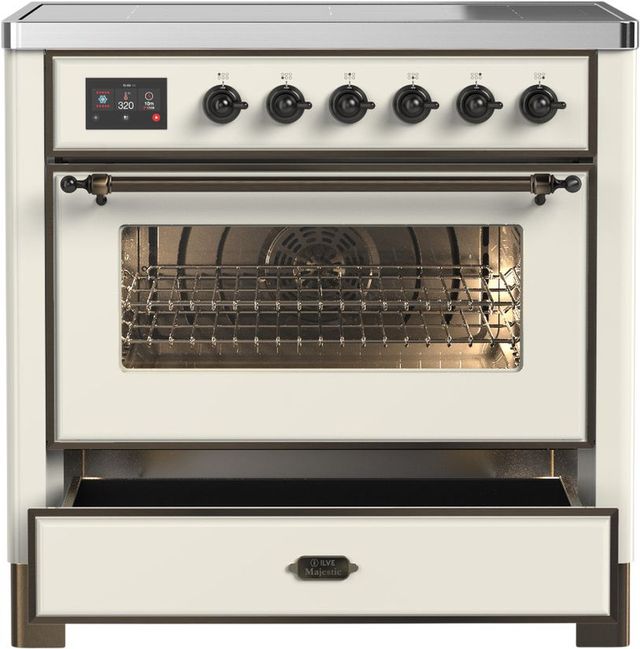 Ilve® Majestic III 36" Antique White Pro Style Induction Range with Triple Glass Door and Burnished Trim-3