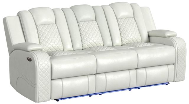 Elements International Carlo Pebble Oyster Power Reclining Sofa with Power Headrest-0