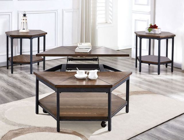 Steve Silver Co. Ultimo Mocha Hexagon Lift-Top Cocktail Table with Black Base-1