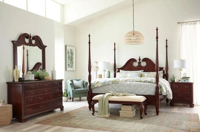 American Drew® Cherry Grove Pediment Brown California King Poster Bed-1