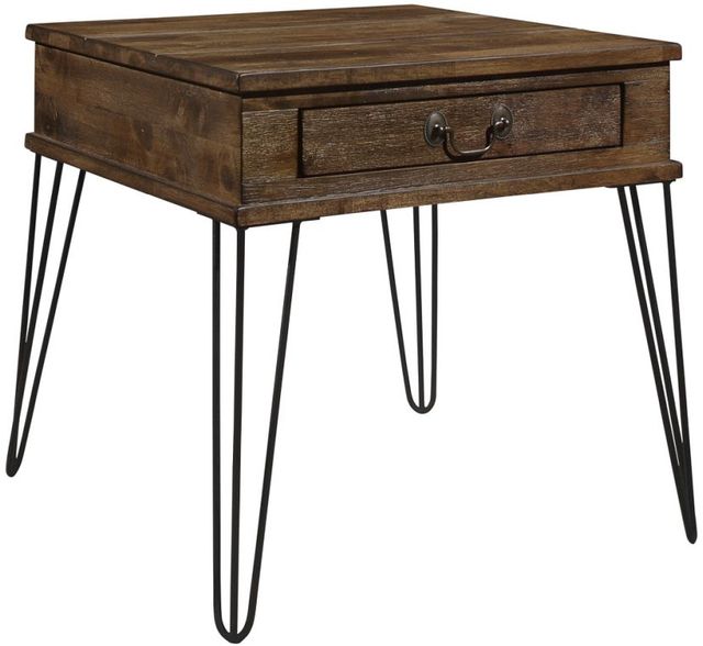 Mazin Furniture Shaffner Rustic Oak End Table with Black Hairpin Legs-2