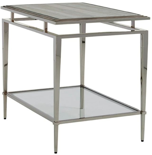 Lexington Home Ariana Athene Silver White End Table with Platinum Stainless Base-0