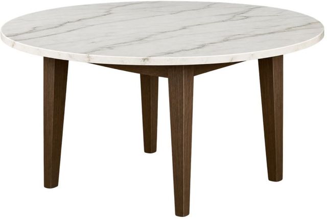 New Classic® Home Furnishings Essence White Marble Round Table Top with Brown Base-0