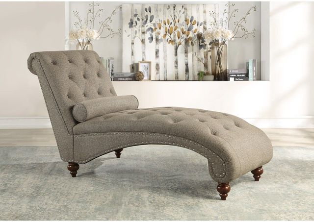 Mazin Furniture Bonne Brown Chaise with Nailhead and Pillow-3