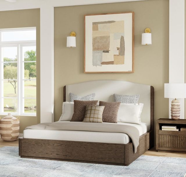 Flexsteel® Athens Chocolate Brown/Ivory King Upholstered Panel Bed-1