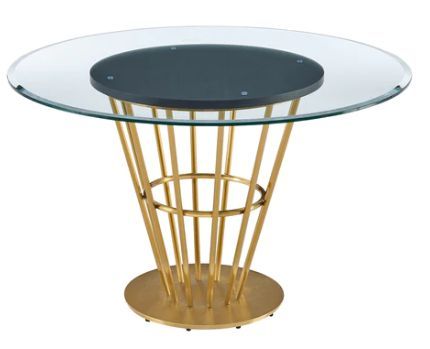 Armen Living Veronica Glass Top Round Dining Table with Gold Base-1