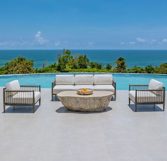 Uttermost® Borneo Dark Gray/Oyster White Fabric/Wooden Outdoor Sofa-2