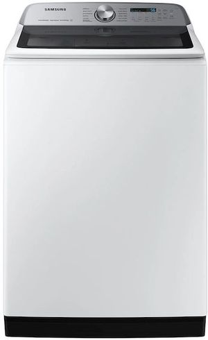 Front view of the Samsung 5.4 Cu. Ft. White Agitator Top Load Washer