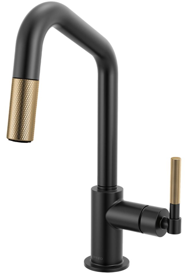 Brizo Litze® Brilliance® Luxe Gold®/Matte Black Pull-Down Prep Faucet with Angle Spout and Knurled Handle-0