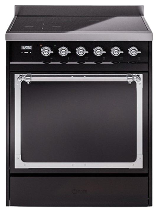 Ilve® Nostalgie II Noblesse 30'' Glossy Black Pro Style Induction Range with Chrome Trim-0