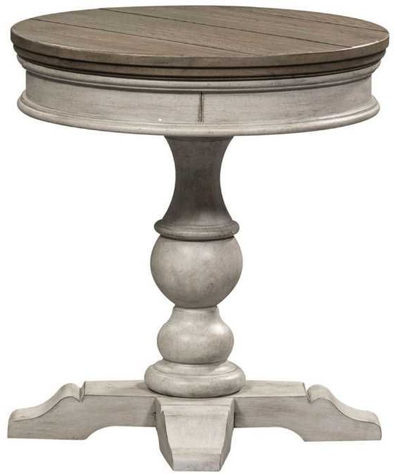 Liberty Furniture Heartland Tobacco Pedestal Chairside Table with Antique White Base-2